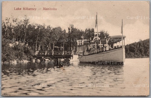 Postcard Killarney Manitoba c1907 Lake Killarney Steamer Boat Dock Scenic View