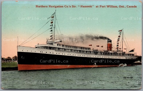 Postcard Fort William Ontario c1913 Northern Navigation Steamer Hamonic RPO