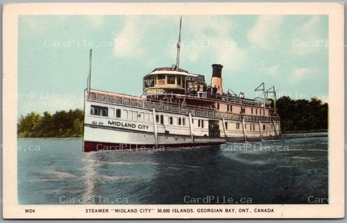 Postcard Georgian Bay Ontario c1930s Steamer Midland City 30,000 Islands
