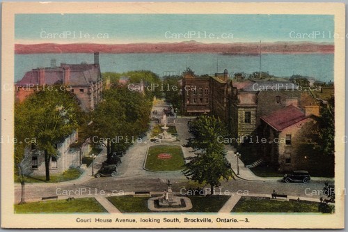 Postcard Brockville Ontario c1930s Court House Avenue Looking South Old Cars