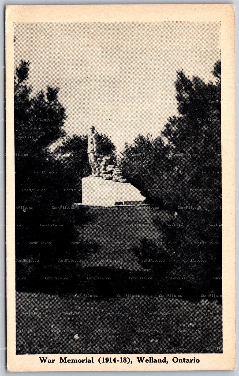 Postcard Welland Ontario War Memorial 1914-18 WW1 by F. H. Leslie