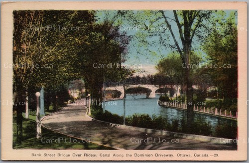 Postcard Ottawa Ontario c1930s Bank Street Bridge Over Rideau Canal Driveway