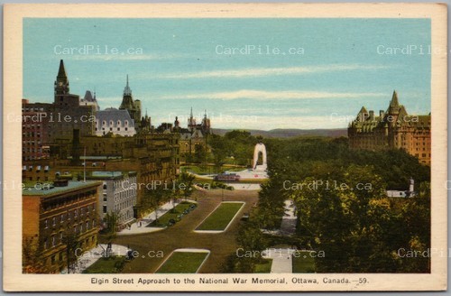 Postcard Ottawa Ontario c1930s Elgin Street Approach National War Memorial