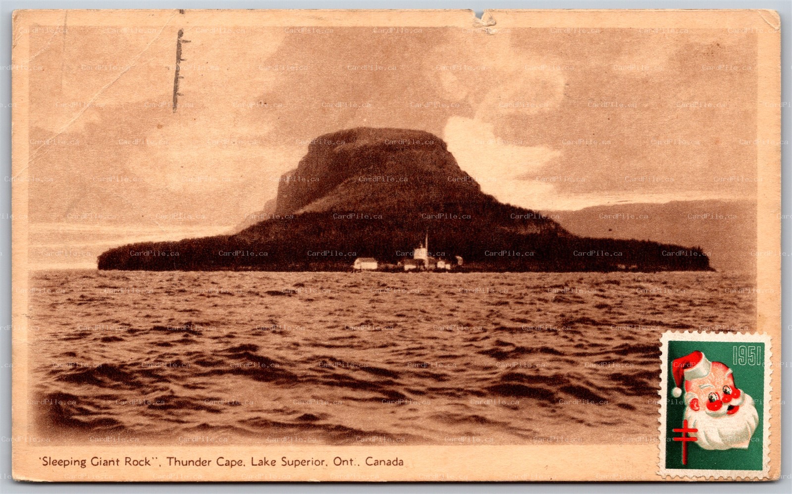 Postcard Lake Superior Ontario 1951 Sleeping Giant Thunder Cape XMAS NFLD Stamps