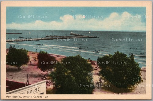 Postcard Port Stanley Ontario c1940s Beach Pier Harbour Lake Erie Elgin County