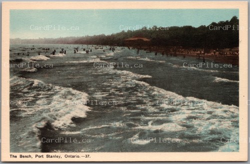 Postcard Port Stanley Ontario c1930s The Beach Bathers Elgin County Lake Erie