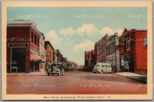 Postcard Summerside Prince Edward Island c1940s Main Street Rexall Drug Store