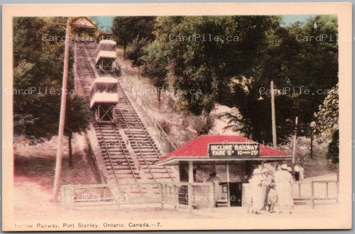 Postcard Port Stanley Ontario c1930s Incline Railway Fare Sign Elgin County