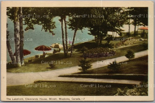 Postcard Minett Ontario c1940s The Lakefront Clevelands House Muskoka