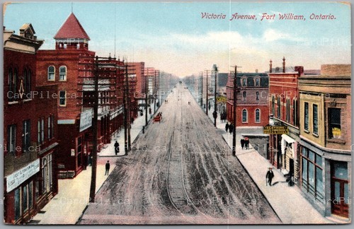 Postcard Fort William Ontario c1908 Victoria Avenue Street View Store Fronts