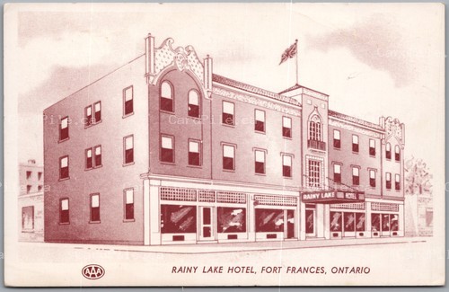 Postcard Fort Frances Ontario c1940s Rainy Lake Hotel AAA Street View