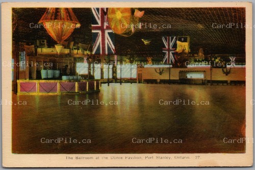 Postcard Port Stanley Ontario c1930s Ballroom at the Dance Pavilion Union Jacks