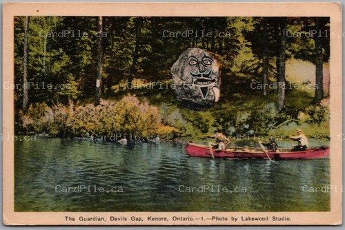 Postcard Kenora Ontario c1930s The Guardian Devils Gap Canoe Scenic View