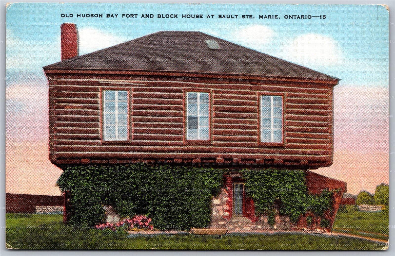 Postcard Sault Ste. Marie Ontario Old Hudson Bay Fort and Block House