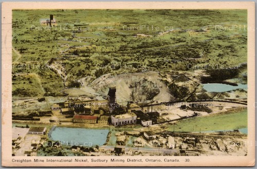 Postcard Sudbury Ontario c1955 Creighton Mine International Nickel Mining Aerial