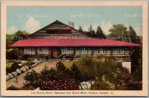 Postcard Grand Bend Ontario c1930s Log Dining Room Oakwood Inn Lambton County