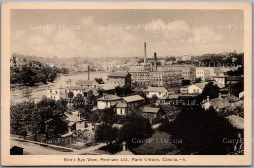 Postcard Paris Ontario c1930s Birds Eye View Penmans Ltd Mill Factory