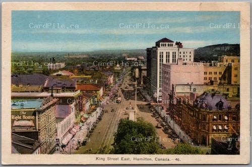 Postcard Hamilton Ontario c1930s King Street East Aerial View The Right House