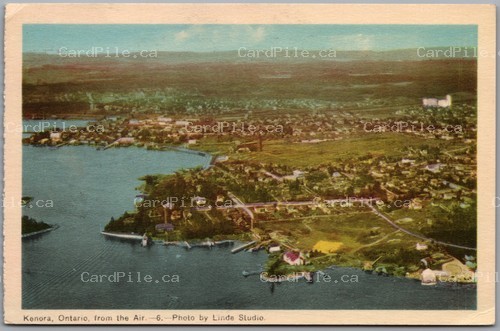 Postcard Kenora Ontario c1930s Aerial View From The Air by Linde Studio