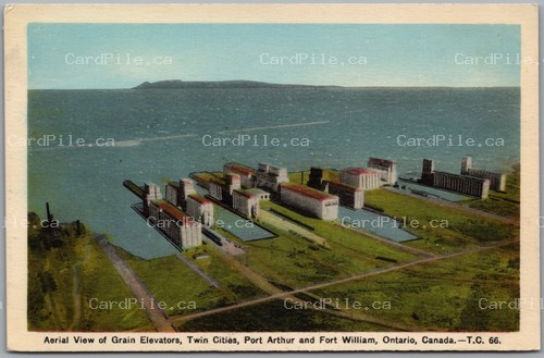 Postcard Port Arthur Fort William Ontario c1940s Aerial View Grain Elevators