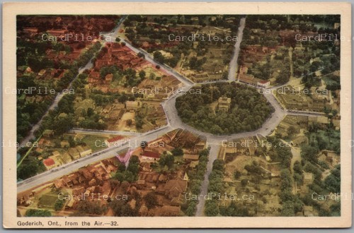 Postcard Goderich Ontario c1930s Aerial View Huron County The Square