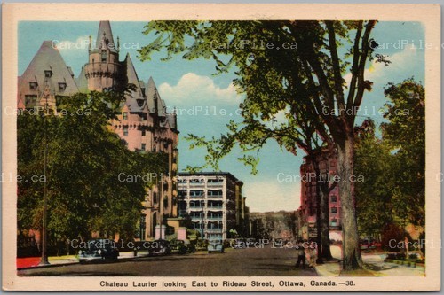 Postcard Ottawa Ontario c1940s Chateau Laurier Looking East to Rideau Street