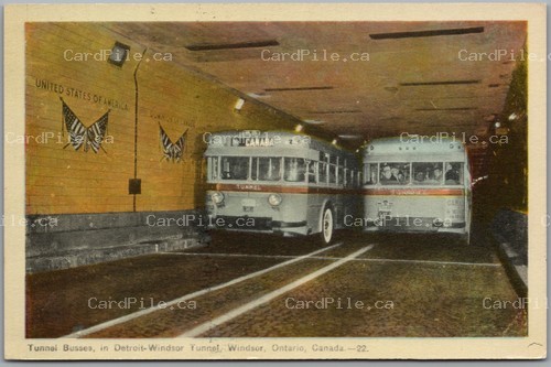 Postcard Windsor Ontario c1940s Tunnel Busses Detroit-Windsor Tunnel Essex