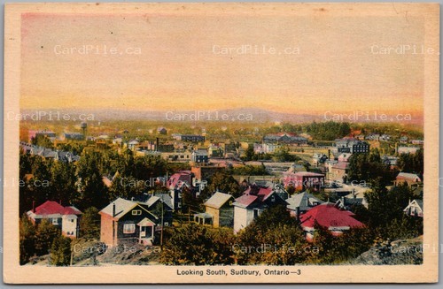 Postcard Sudbury Ontario c1930s Looking South Birds Eye View Houses
