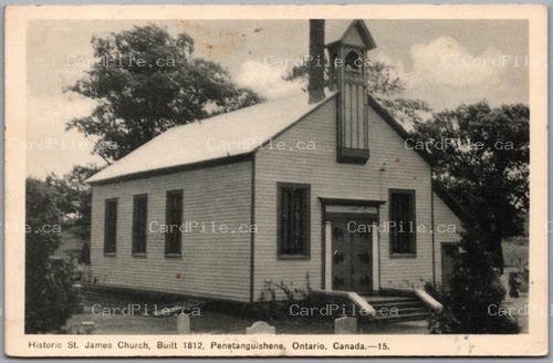 Postcard Penetanguishene Ontario c1949 Historic St. James Church Built 1812