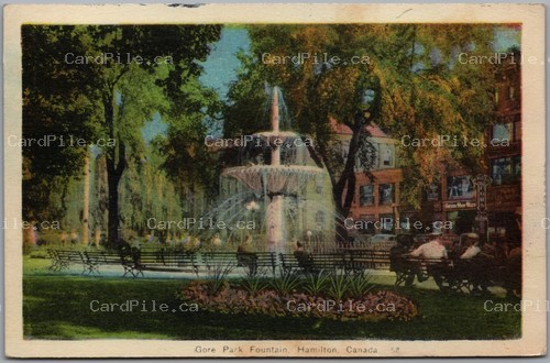 Postcard Hamilton Ontario 1943 Gore Park Fountain V Cancel to Vancouver BC