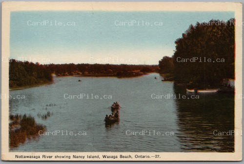 Postcard Wasaga Beach Ontario c1930s Nottawasaga River Nancy Island Canoes