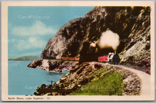 Postcard North Shore Lake Superior Ontario 1930s Steam Train Railway Scenic View