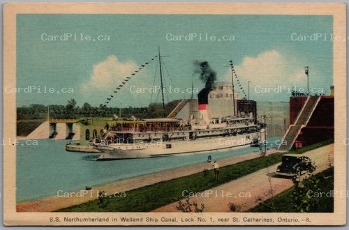 Postcard St. Catharines Ontario c1930s SS Northumberland Welland Ship Canal Lock