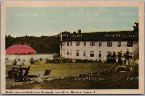 Postcard Minett Ontario 1940s Clevelands House North Lodge Bowling Green Muskoka