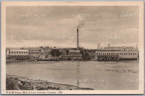 Postcard Fort Frances Ontario 1956 O & M Paper Mill River Scene to Vancouver BC
