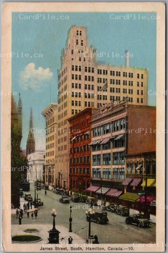 Postcard Hamilton Ontario c1930s James Street South Street View Old Cars