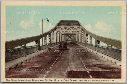 Postcard Point Edward Ontario c1948 Blue Water International Bridge St Clair