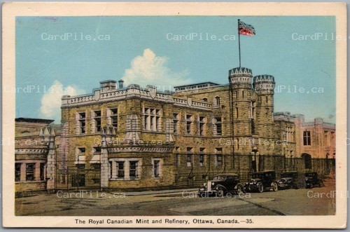 Postcard Ottawa Ontario c1940 The Royal Canadian Mint and Refinery Old Cars