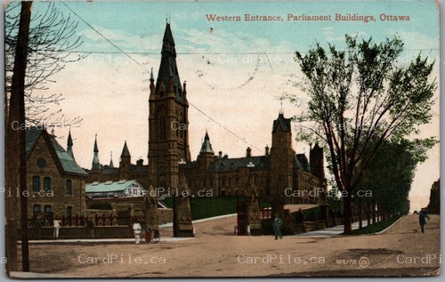 Postcard Ottawa Ontario c1908 Western Entrance Parliament Buildings to England