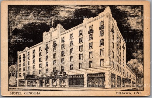 Postcard Oshawa Ontario 1941 Hotel Genosha Machine Cancel to Chicago as is