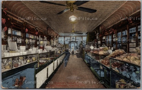 Postcard Hamilton Ontario c1906 Crawford's Confectionery & Restaurant Interior