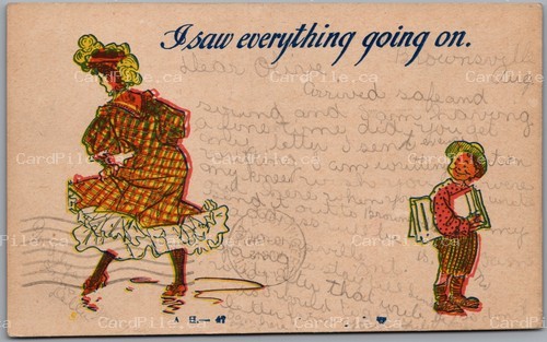 Postcard c1907 I Saw Everything Going On Comic Girl Boy Books to London Ontario