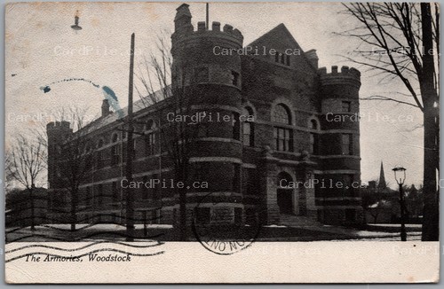 Postcard Woodstock Ontario 1907 The Armories Oxford County to London ONT