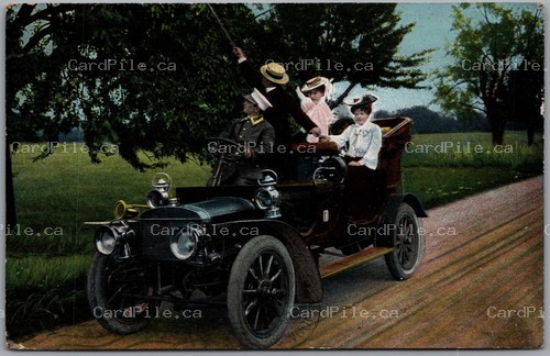 Postcard c1907 Motoring Scene Old Car CDS Machine Cancel Ingersoll to London ONT