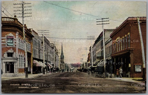 Postcard Ingersoll Ontario c1906 Thames Street Oxford County to London ONT