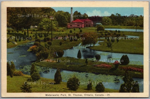 Postcard St. Thomas Ontario c1938 Waterworks Park Elgin County Scenic View