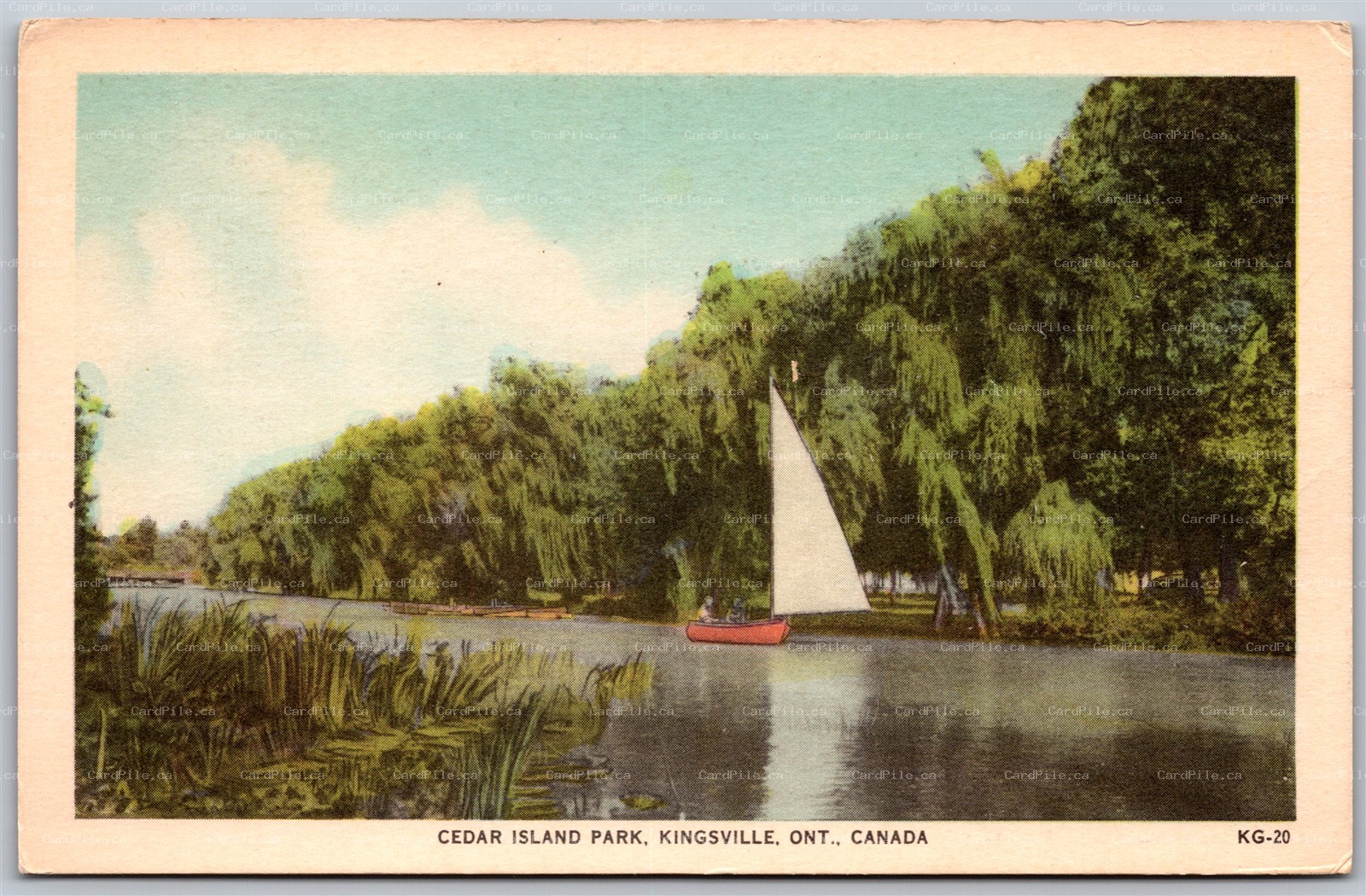 Postcard Kingsville Ontario c1930s Cedar Island Park Scenic View Essex County