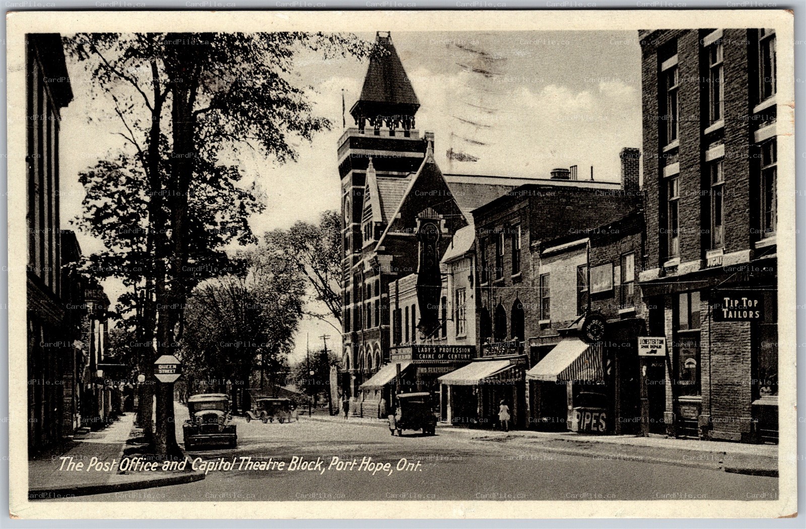 Postcard Port Hope Ontario c1930s The Post Office and Capitol Theatre Block