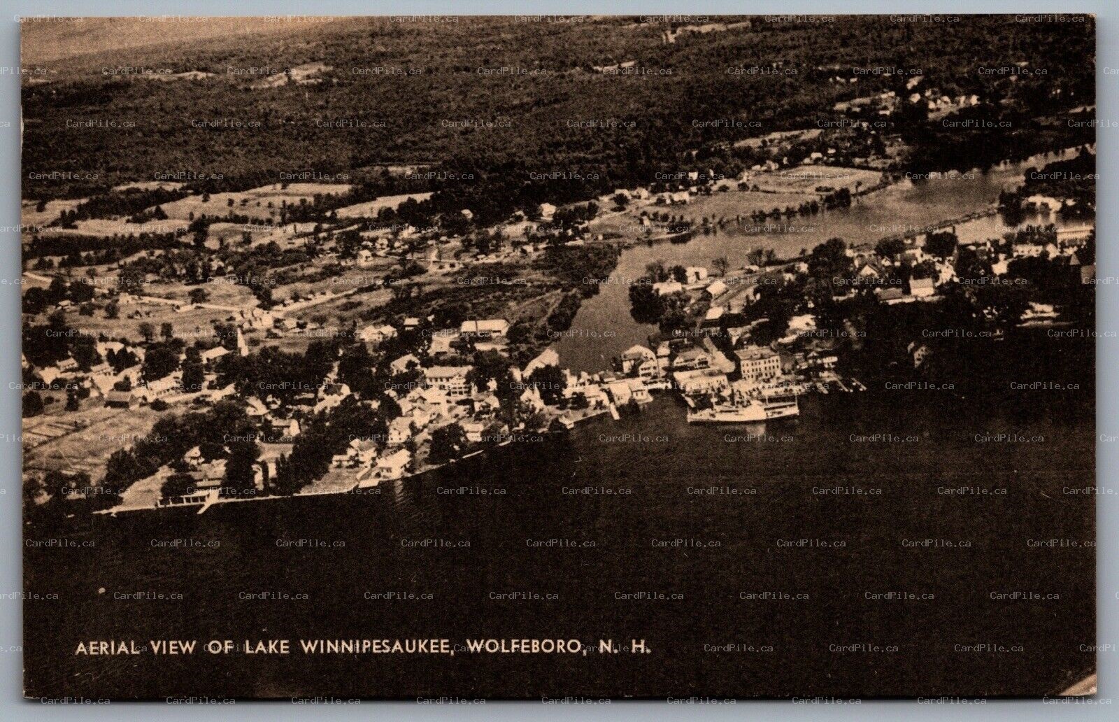 Postcard Wolfboro NH c1950s Aerial view of Lake Winnipesaukee