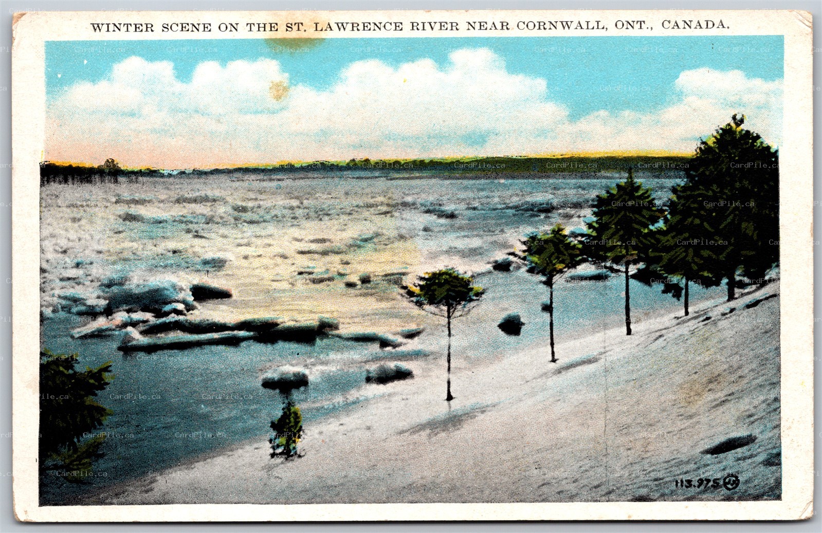 Postcard Cornwall Ontario Winter Scene On The St. Lawrence River Scenic View